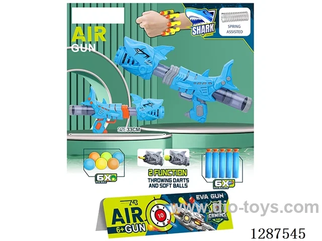Spring-Powered Shark (Blue) Dual-Use Air-Powered Gun (6 balls, 6 EVA bullets)