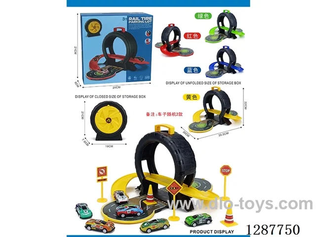 Wheel Storage Box + 2 Tin Cars + 5 Road Signs