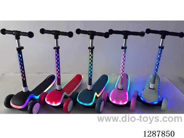 Scooter - Colorful Lights, Lights & Music, Folds in a Second, 4-Level Adjustment - Blue/Black/Red/Pink/Green