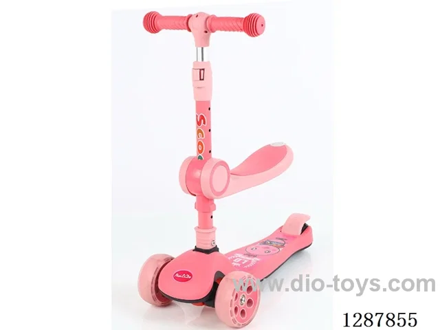 Scooter - 2-Level Seat Adjustment, Lights & Music, Folds in a Second, 4-Level Adjustment, Full-Cover Deck - Pink/Blue/Yellow/Green