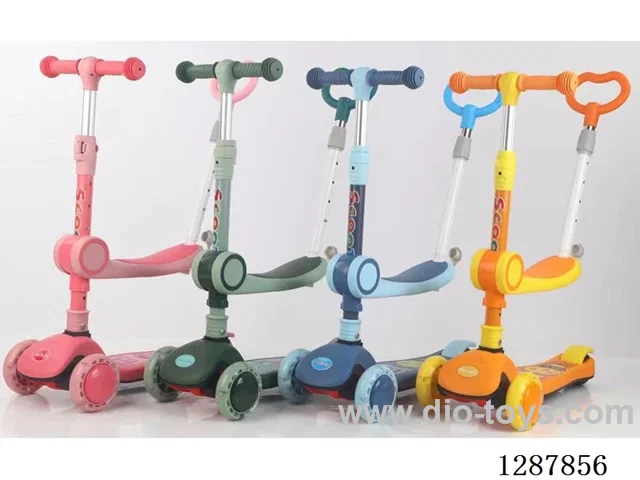 Scooter - 2-position seat adjustment, 3-position handlebar adjustment, lights and music, folds in one second, 4-position height adjustment, fully enclosed deck - Pink/Blue/Yellow/Green