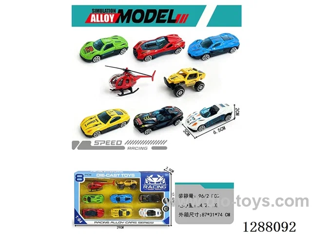 8PCS 1:64 Zinc Alloy Free wheel Racing Car, Go-kart, Helicopter Set