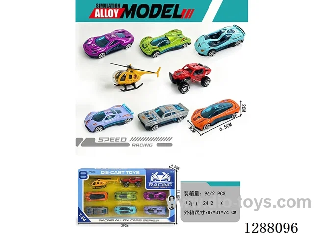 8PCS 1:64 Zinc Alloy Free wheel Racing Car, Go-kart, Helicopter Set