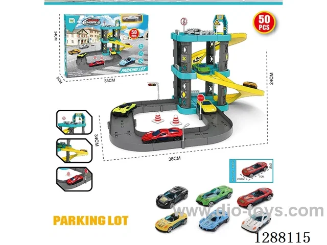 50PCS City Parking Lot with Plastic Cars