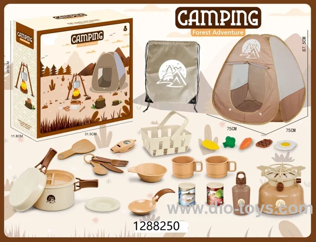 Children's Pretend Play Camping Set 35PCS With Adventure Tool Toys and Pop up Tent in color box
