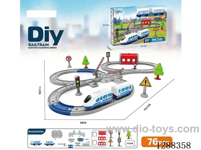 DIY Assembled Electric Track Train/76PCS with music not included battery