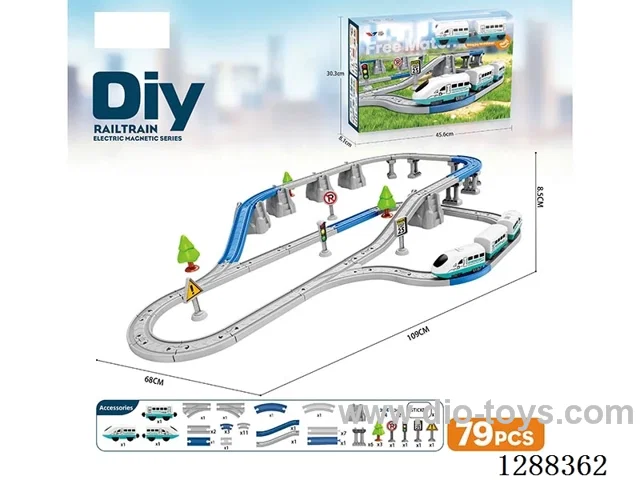 DIY Assembled Electric Track Train/79PCS with music not included battery