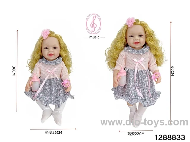 24-inch 60CM eco-friendly vinyl doll with IC /touch-sensitive sounding (feet are filled with cotton)