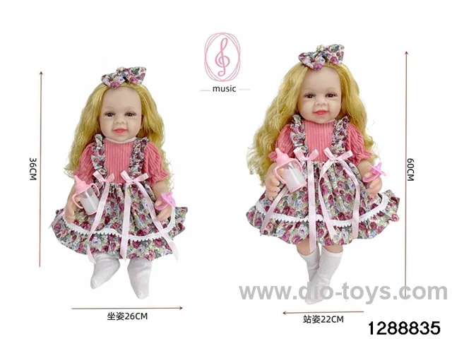 24-inch 60CM eco-friendly vinyl doll with IC /touch-sensitive sounding (feet are filled with cotton)
