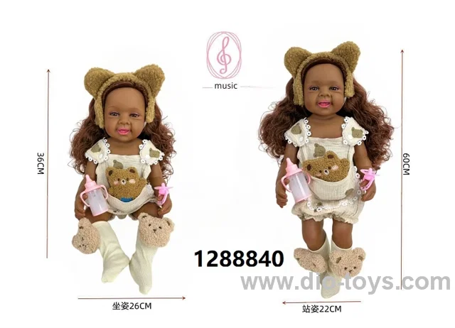 24 inch Black baby doll with IC sound in PVC header bag