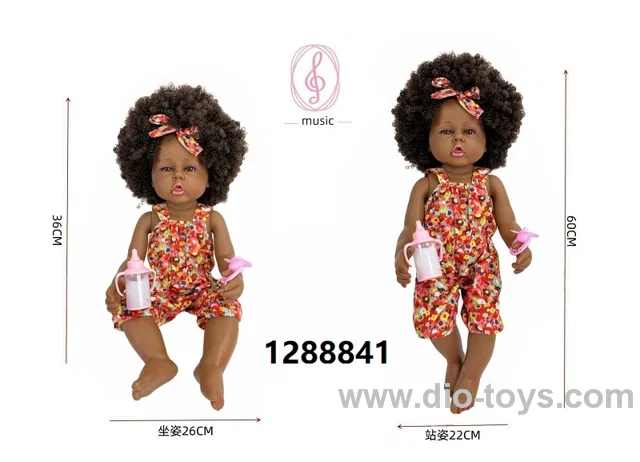 24 inch Black baby doll with IC sound in PVC header bag
