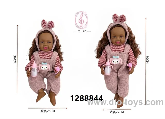 24 inch Black baby doll with IC sound in PVC header bag
