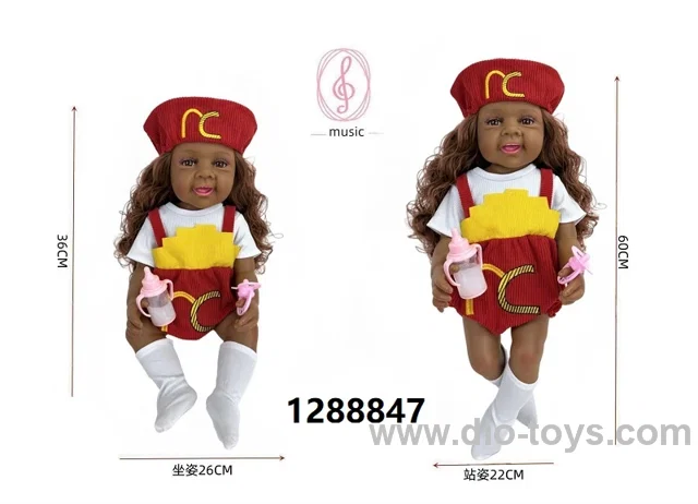 24 inch Black baby doll with IC sound in PVC header bag