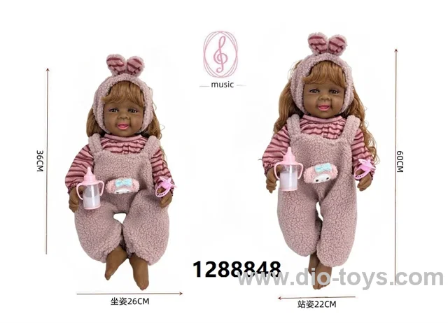 24 inch Black baby doll with IC sound in PVC header bag