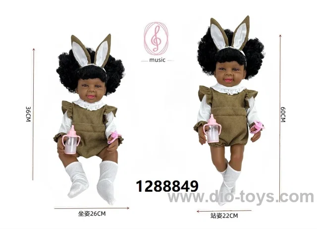 24 inch Black baby doll with IC sound in PVC header bag
