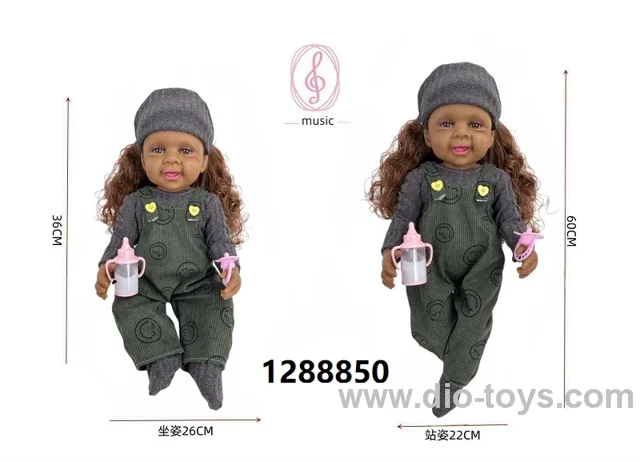 24 inch Black baby doll with IC sound in PVC header bag