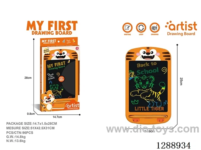 Tiger LCD Drawing Board – One-Button Clear – included battery (1 x 3V CR2025 Button Cell Battery)