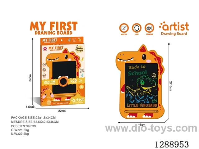 Dinosaur LCD Drawing Board, One-Button Clear, included battery (1 x 3V CR2025 button cell battery)