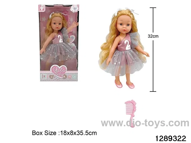 32cm girl doll with comb accessories in window box