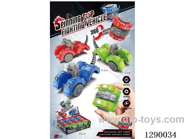 Dinosaur-Themed Transforming Spinning Car, 3 Colors (12-Pack)