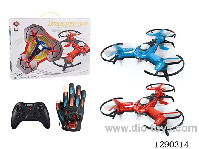 Altitude-Hold Quadcopter (with Handheld + Glove Dual Remote Controls) (Assorted Red and Blue) included battery