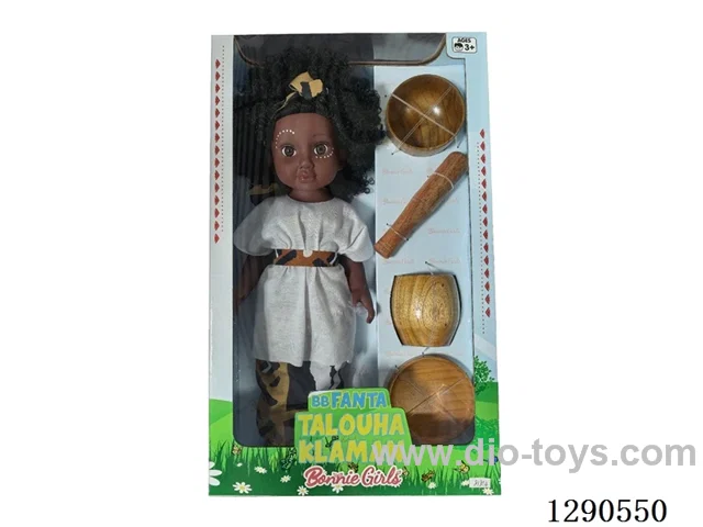 18-inch All-Vinyl Black Doll + Wooden Tableware Accessories