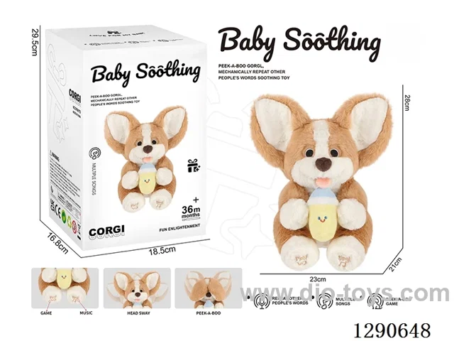 14-inch Motorized Plush Corgi (Sings + Parrots, 3x AA Batteries)