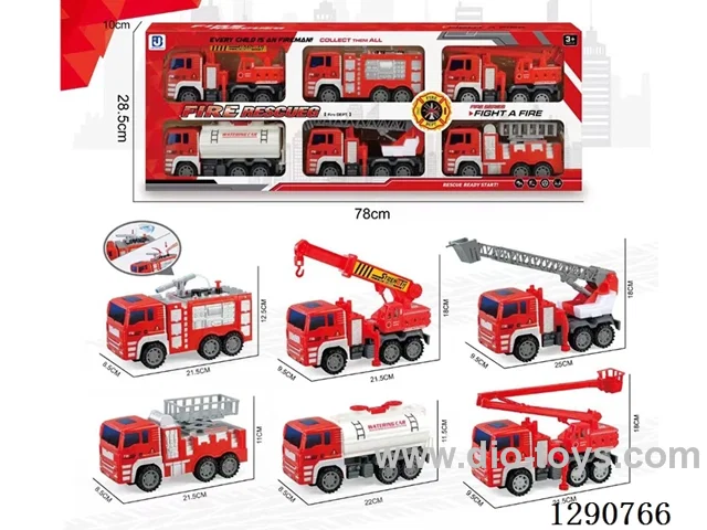 Inertia Fire Trucks, 6-PCS (Assorted) (Upgraded Water Spray)