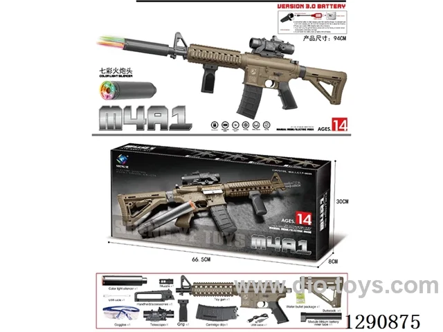 High-Speed Electric Automatic-Fire M4A1 Water bullet/ Soft-Bullet Launcher with Colorful Silencer included battery