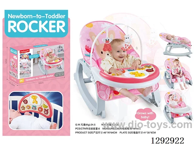 3-in-1 Musical Vibrating Baby Rocker + Feeding Tray + Crib Mobile with Electronic Piano