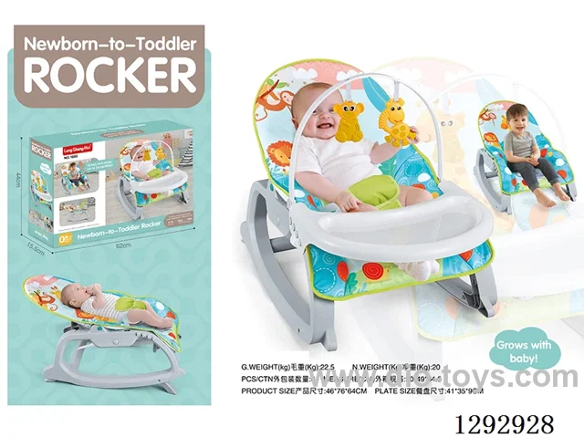2-in-1 Musical Vibrating Baby Rocker + Feeding Tray