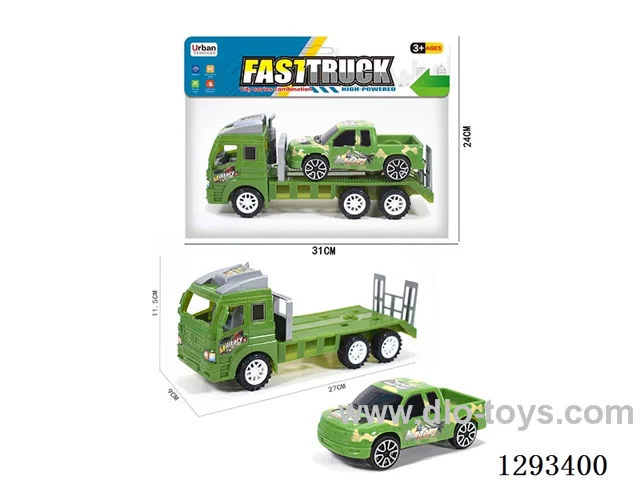 Inertia Tractor + Inertia Military-Colored Pickup Truck