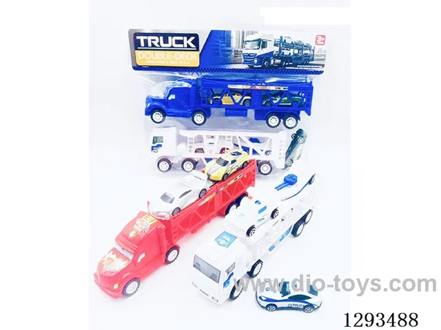 Inertia Police Tractor (white/Red/Blue) (includes 5 pull back cars )
