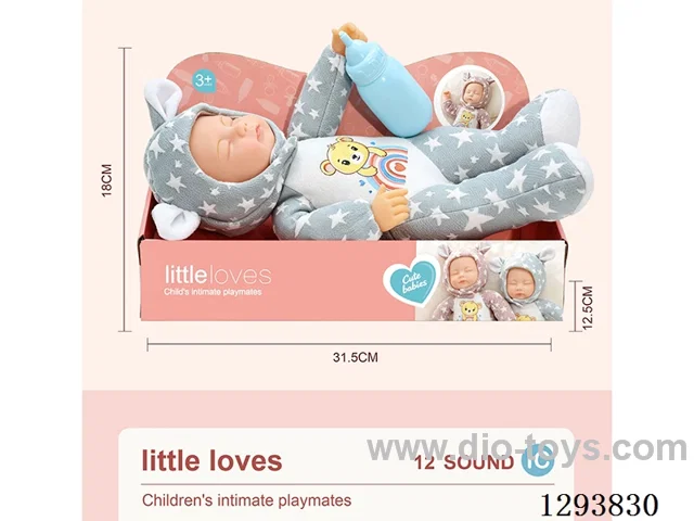 Sleeping Baby Doll + 12-Sound IC (includes 3*AG13 batteries), vinyl head, cotton body, 33.5 cm