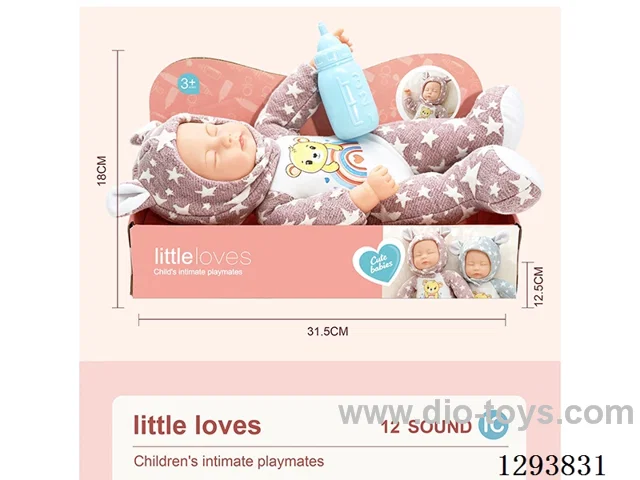 Sleeping Baby Doll + 12-Sound IC (includes 3*AG13 batteries), vinyl head, cotton body, 33.5 cm