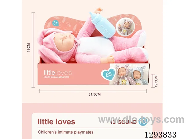 Sleeping Baby Doll + 12-Sound IC (includes 3*AG13 batteries), vinyl head, cotton body, 33.5 cm