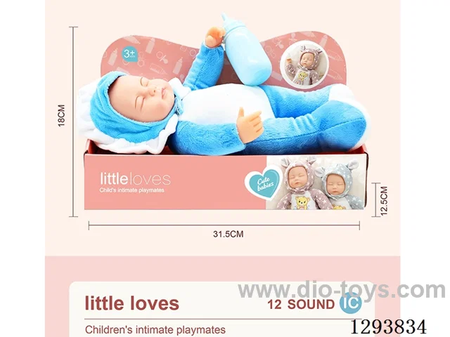 Sleeping Baby Doll + 12-Sound IC (includes 3*AG13 batteries), vinyl head, cotton body, 33.5 cm