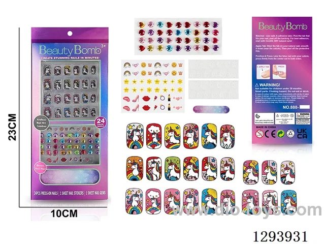 UV Artificial Nail Set with Rhinestones and 3D Film