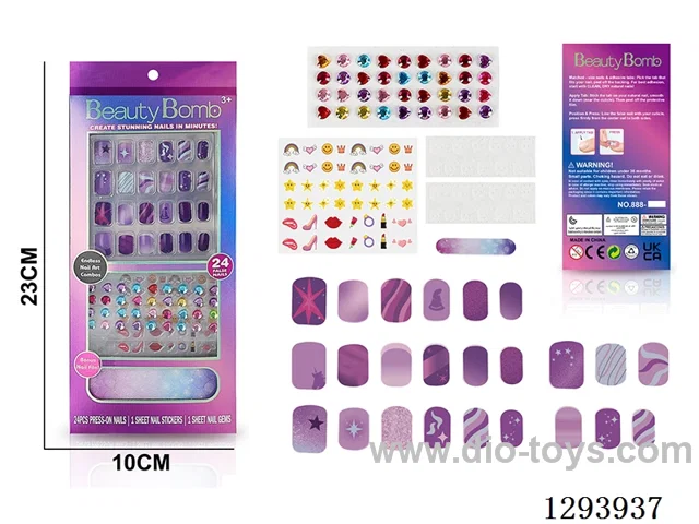 UV Artificial Nail Set with Rhinestones and 3D Film