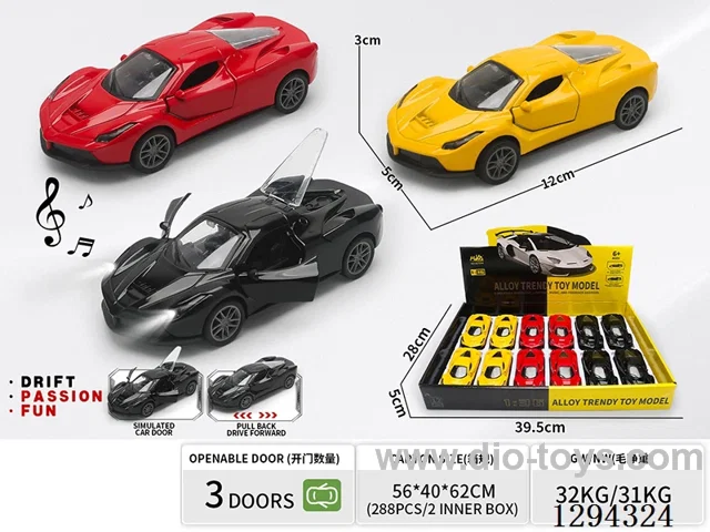 1:36 pull back alloy car 3 colors 12PCS W L/M
