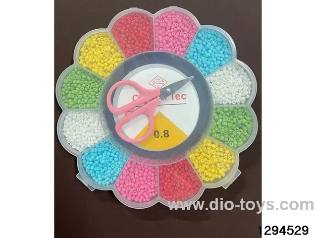 Flower Box with 12 Compartments and Fine Beads (Includes scissors and a thread box)