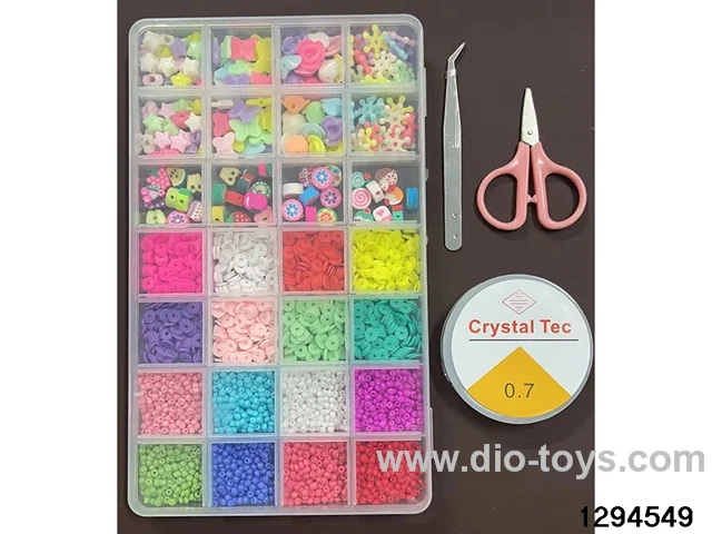28-compartment polymer clay + colored beads + fine beads + large clay shard beading (Includes scissors, thread box, and clips.)