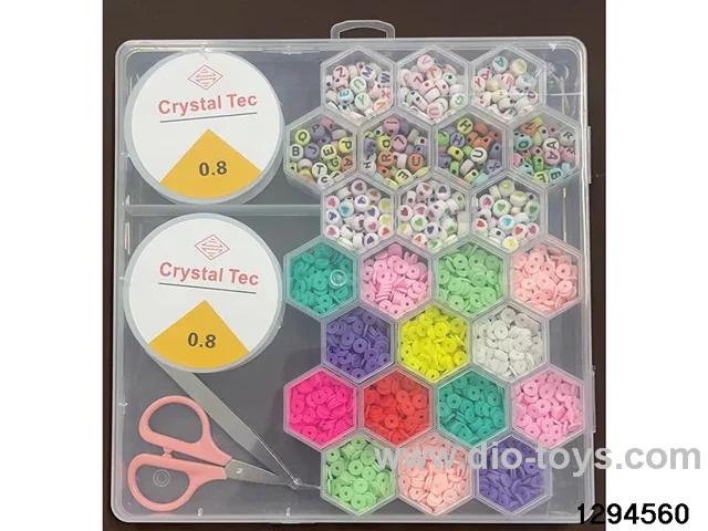 24-compartment honeycomb beaded box (Letter beads + small ceramic shards)