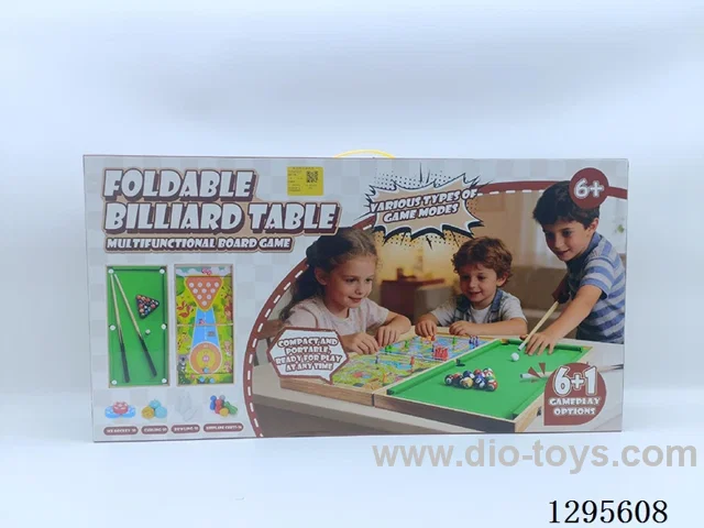 Wooden Board Games & Card Games，Folding Pool Table，Multifunctional Game Set (7-in-1，Medium Size)
