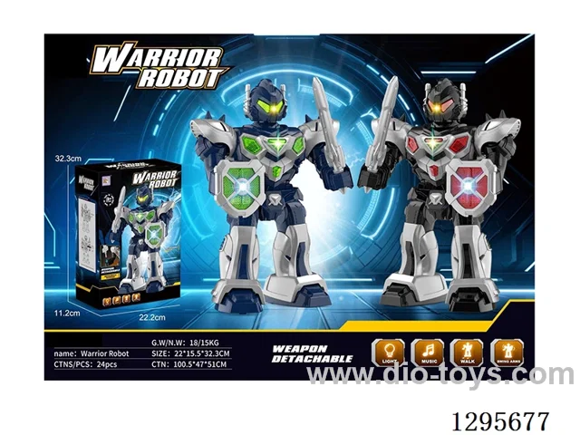 Large B/O Robot W L/M(13.5 inches)，Swinging Arms，includeds Detachable Sword and Shield (2 Colors)