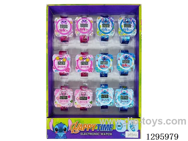 12PCS Stitch-Themed Digital Watch (with Metal Strap)