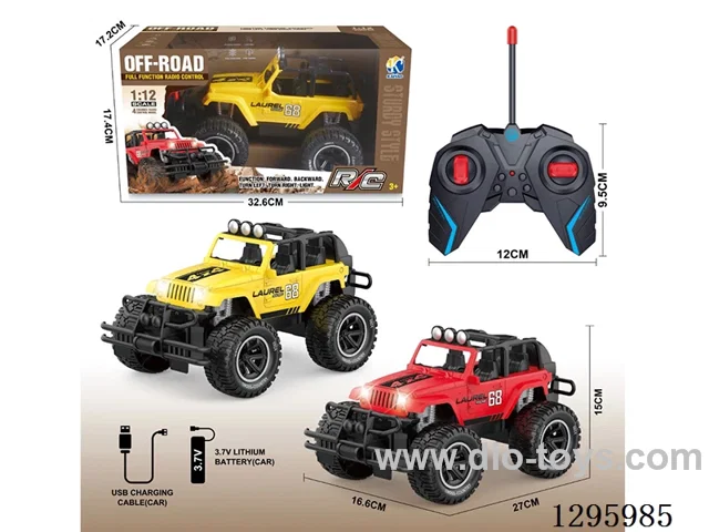 1:12 4ch Off-Road RC Car (Jeep Wrangler) with Front Lights, included battery and USB charger 2 colors