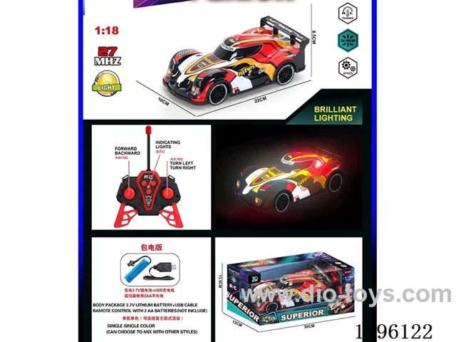 1:18 4ch RC Car with Lights (27 MHz, included battery)