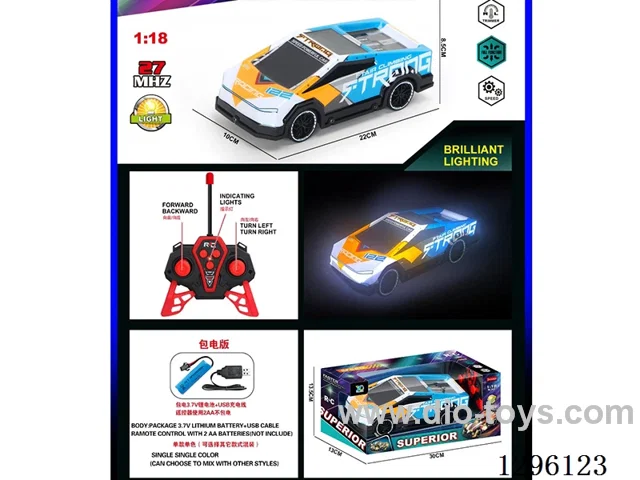 1:18 4ch RC Car with Lights (27 MHz, included battery)