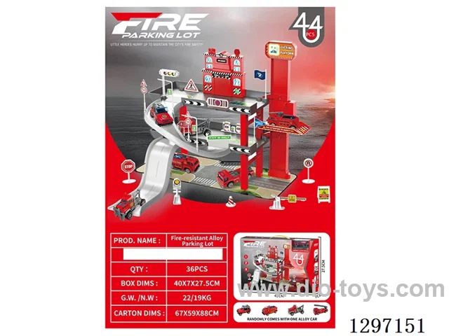 Die-Cast Fire Truck Parking Lot with free wheel alloy car